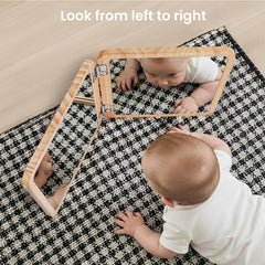 Woodtoe safe-materials construction uses pine and shatterproof mirror.