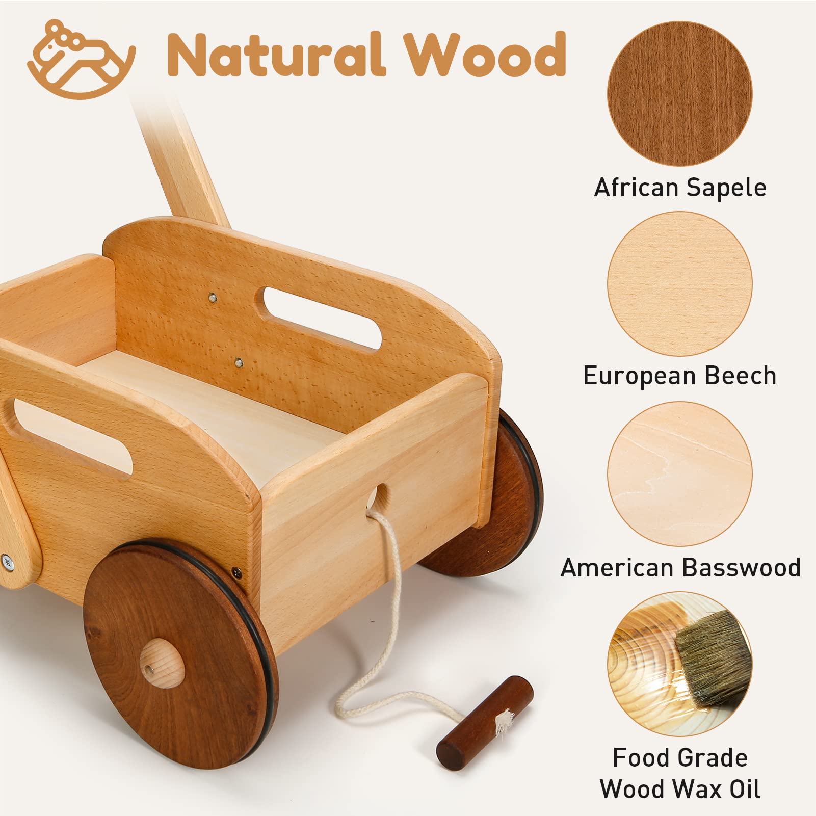 Parent-friendly assembly process of Woodtoe walker shown.