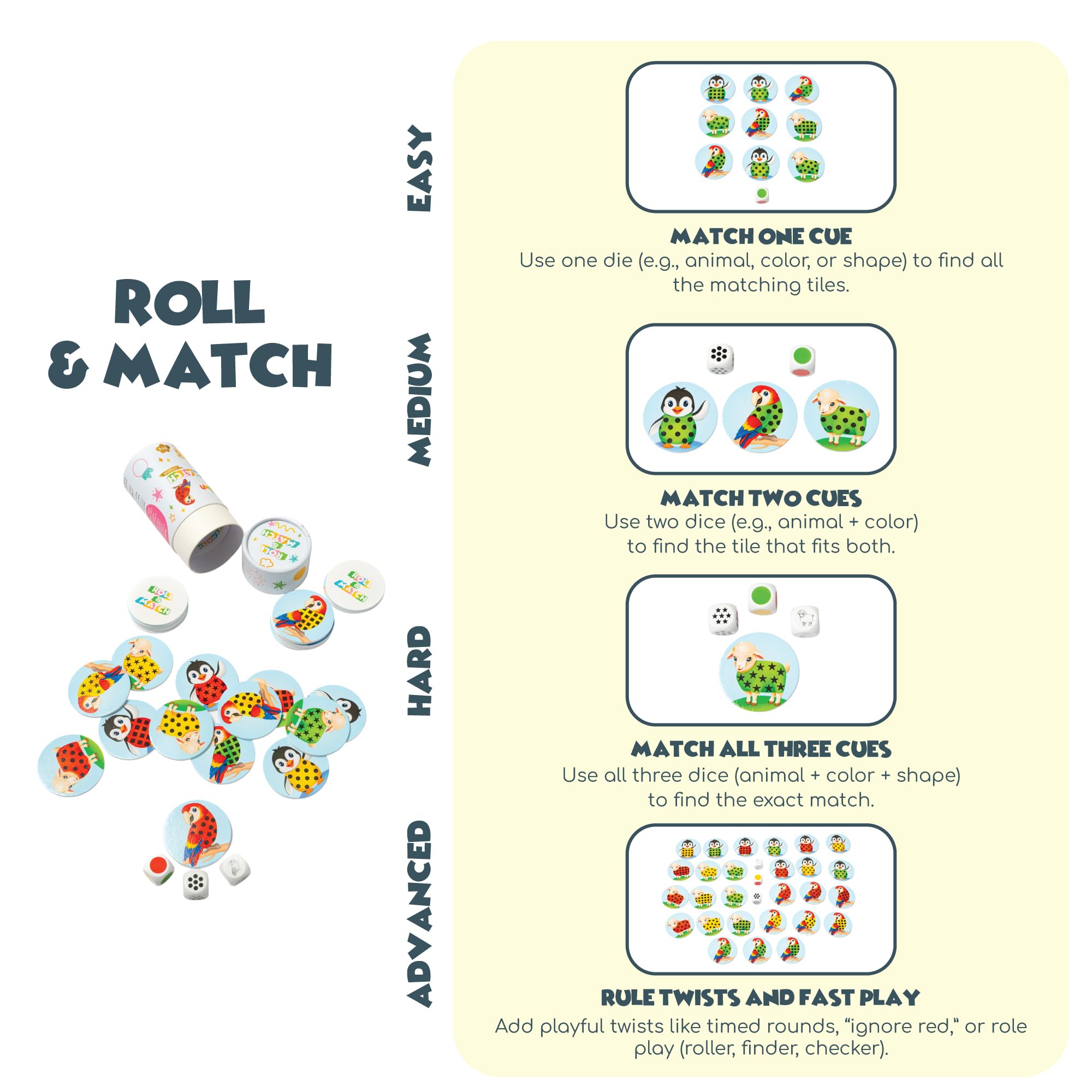 Woody Wonders Roll & Match color dice boost quick color matching and memory