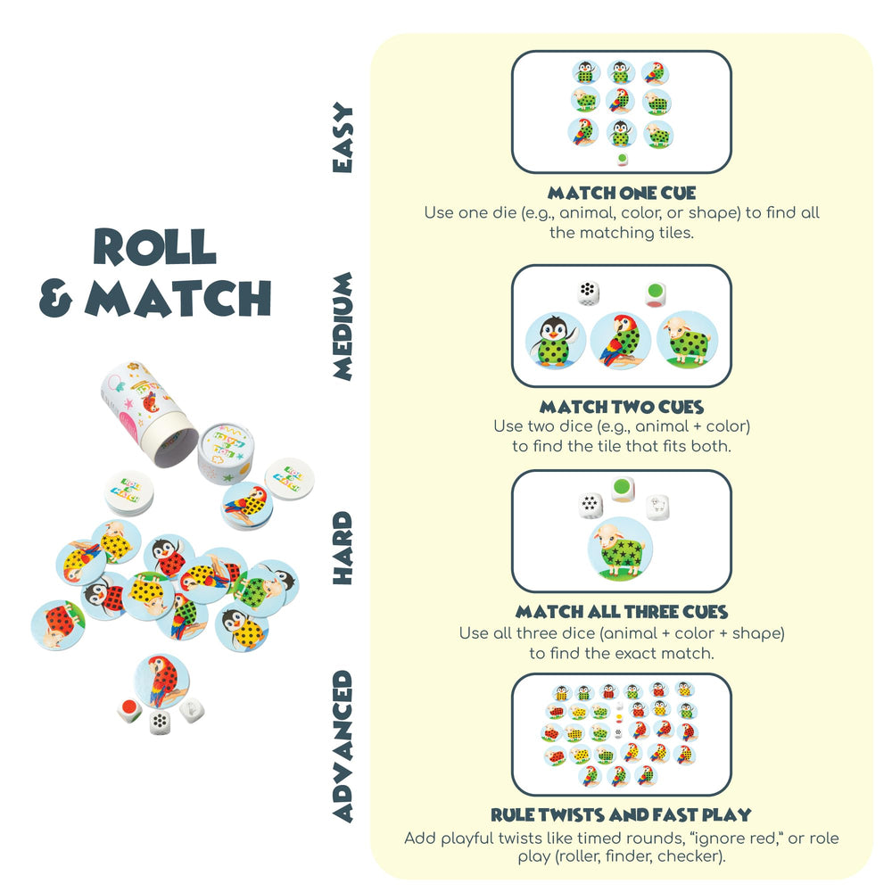 Woody Wonders Roll & Match color dice boost quick color matching and memory