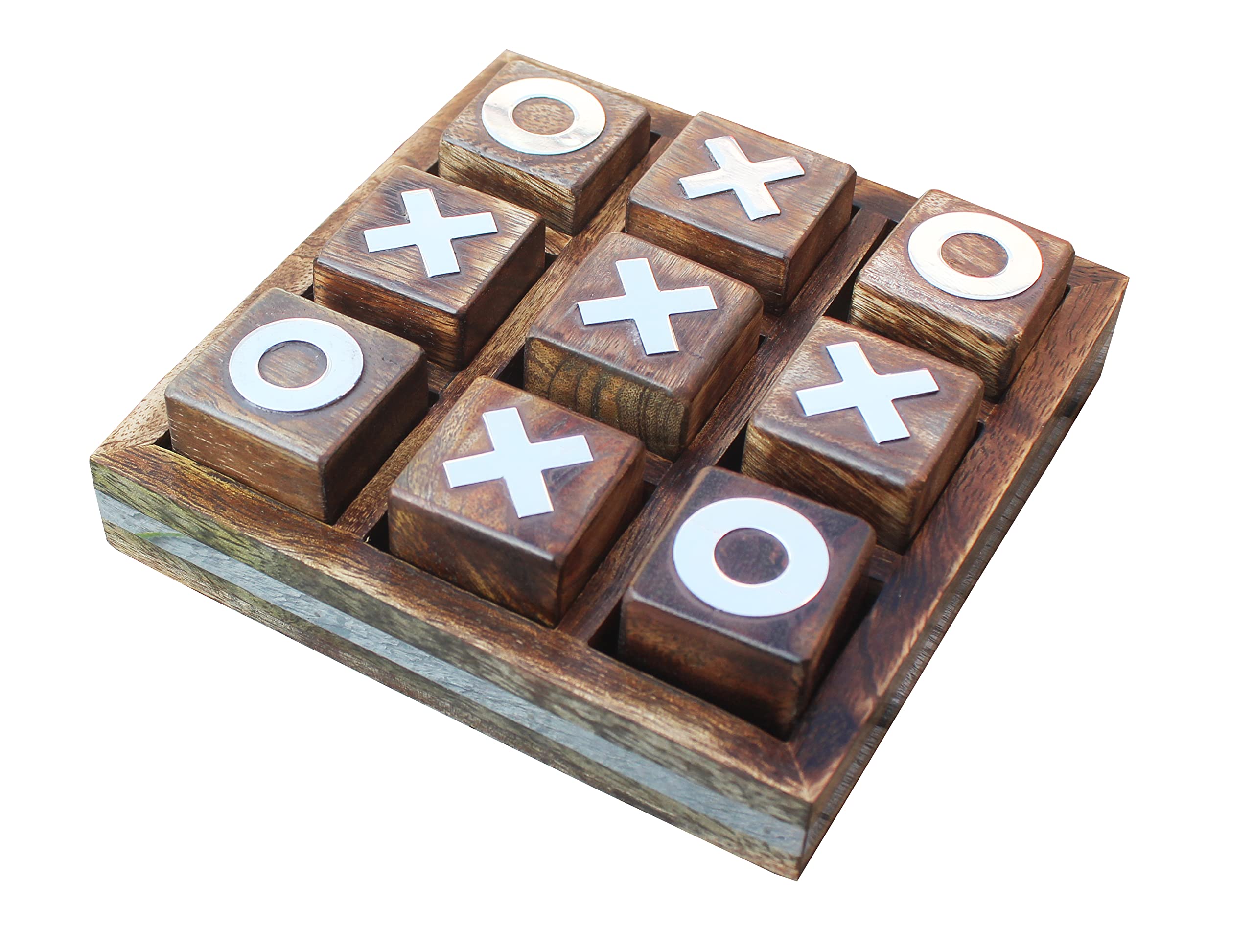 woody24into7 wooden tic tac toe board in burnt mango wood for family game nights
