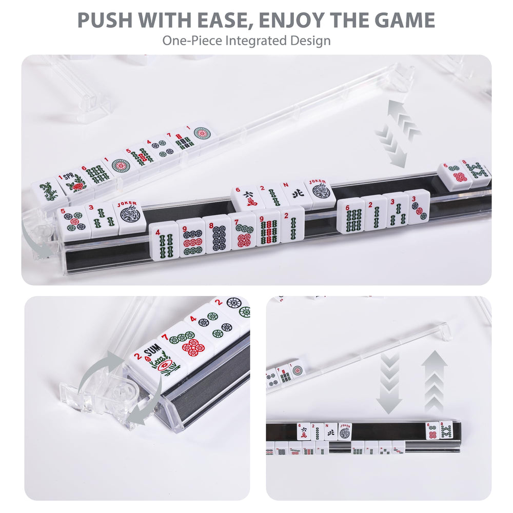 Compact portable WOOIIROM mahjong rack set ready for travel