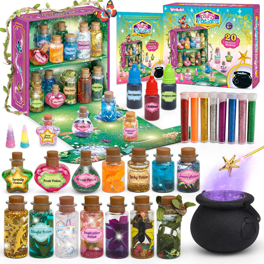 Wookidel Fairy Magic Craft Kit display case shows organized potions.