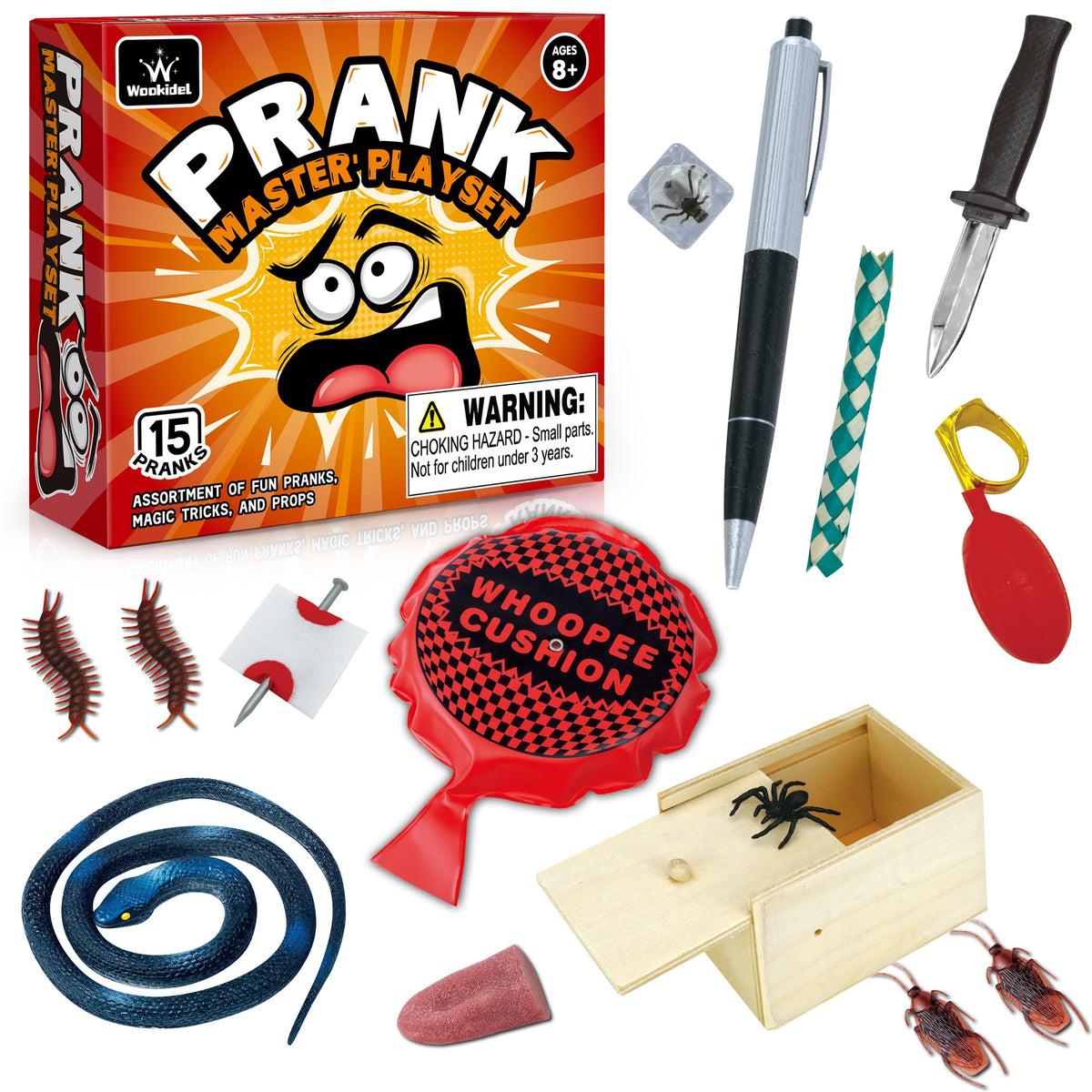 Wookidel Prank Kit 25-piece set displayed for playful surprises at gatherings