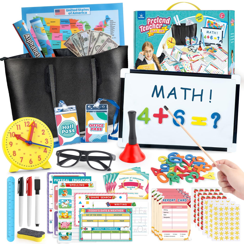 Wookidel teacher set backpack enables portable organization for kids' role-play sessions.