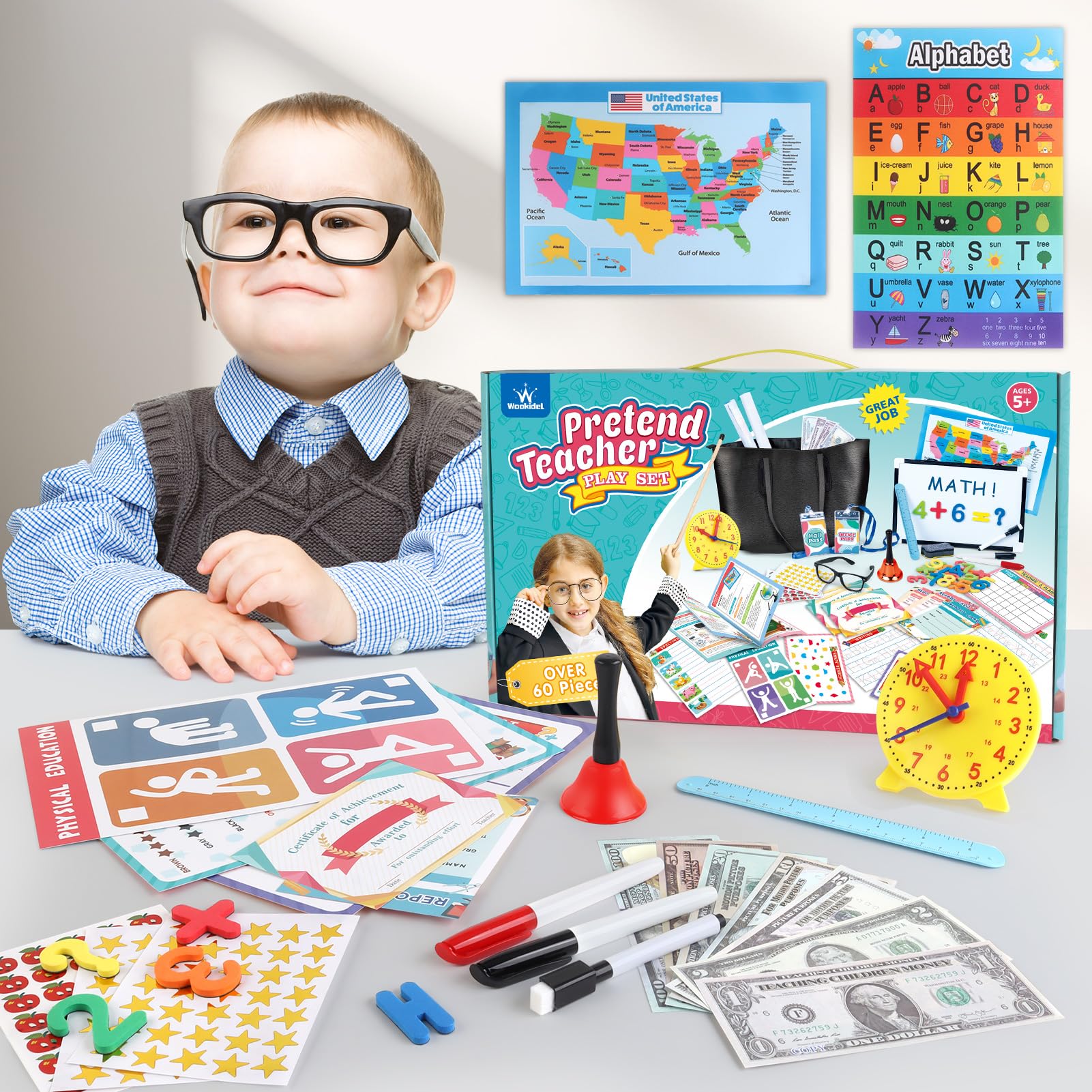 Wookidel money and cards introduce classroom-style pretend budgeting and math play.