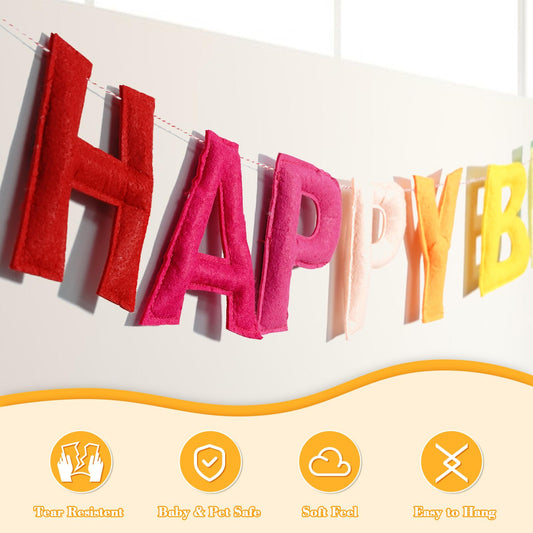 Woonnuk Felt Ball Garland adds soft texture and colorful ambiance to any party space.