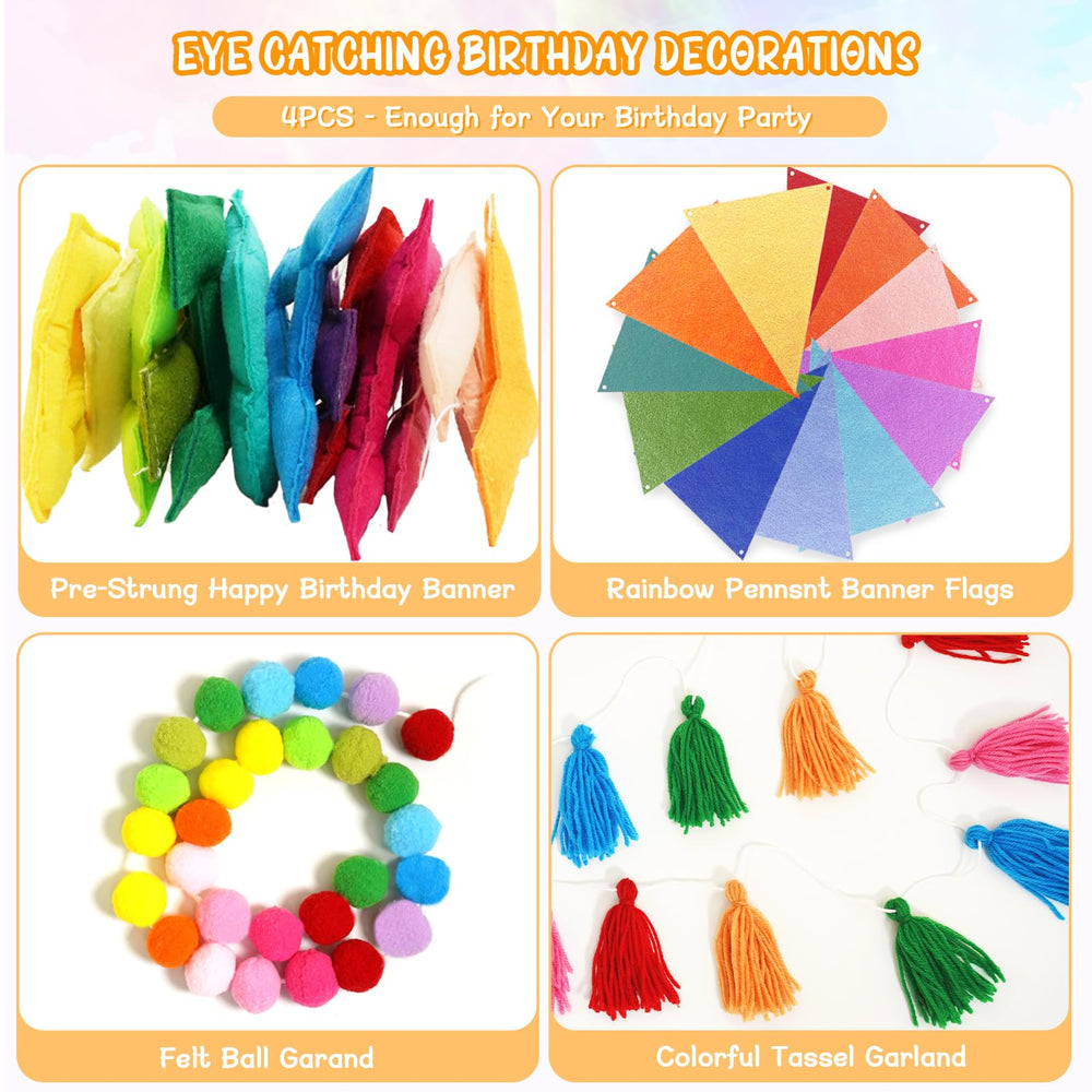 Woonnuk Felt Rainbow Pennant Flags create cheerful rainbow focal point indoors or outdoors.