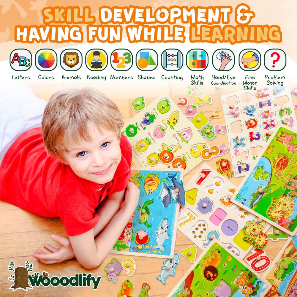 WOOODLIFY shapes puzzle pieces help early shape recognition and problem solving.