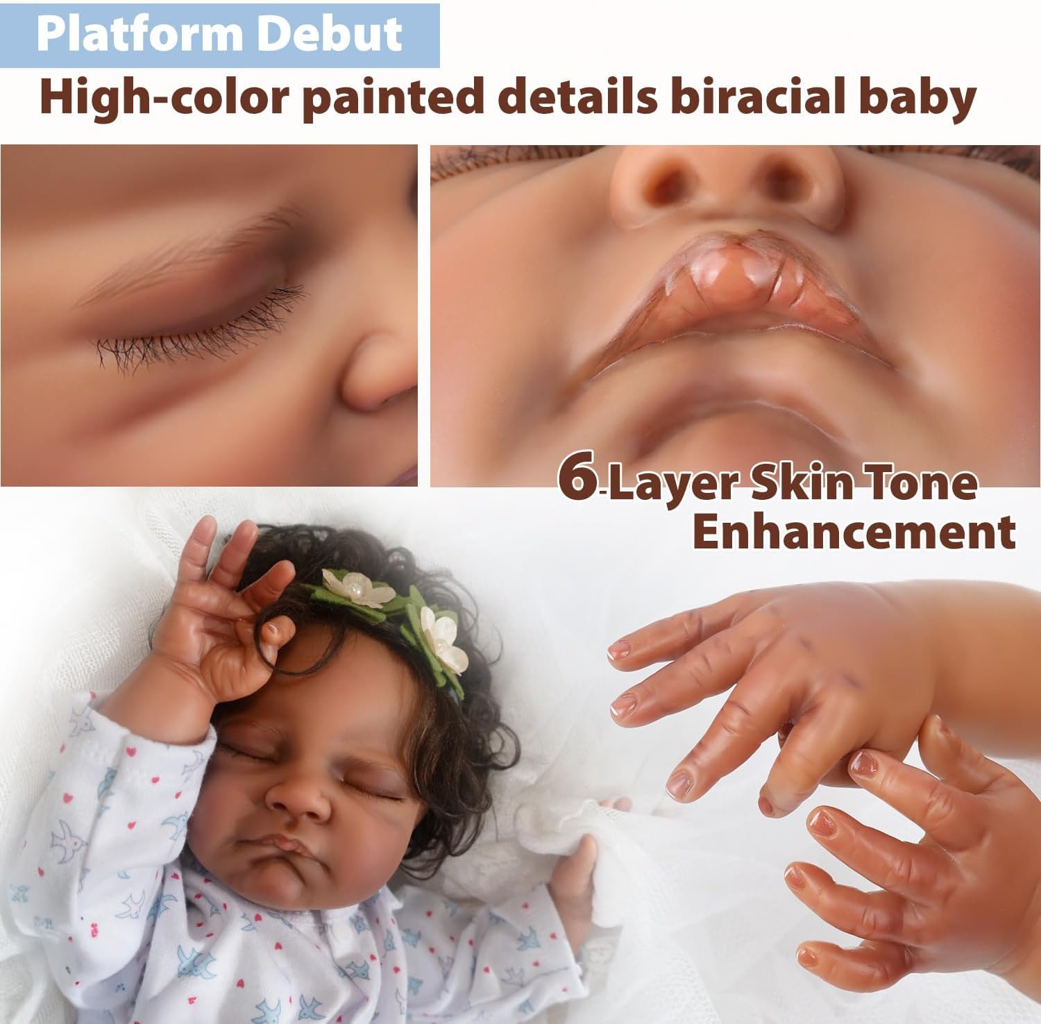 WOOROY 20-inch African American sleeping newborn doll