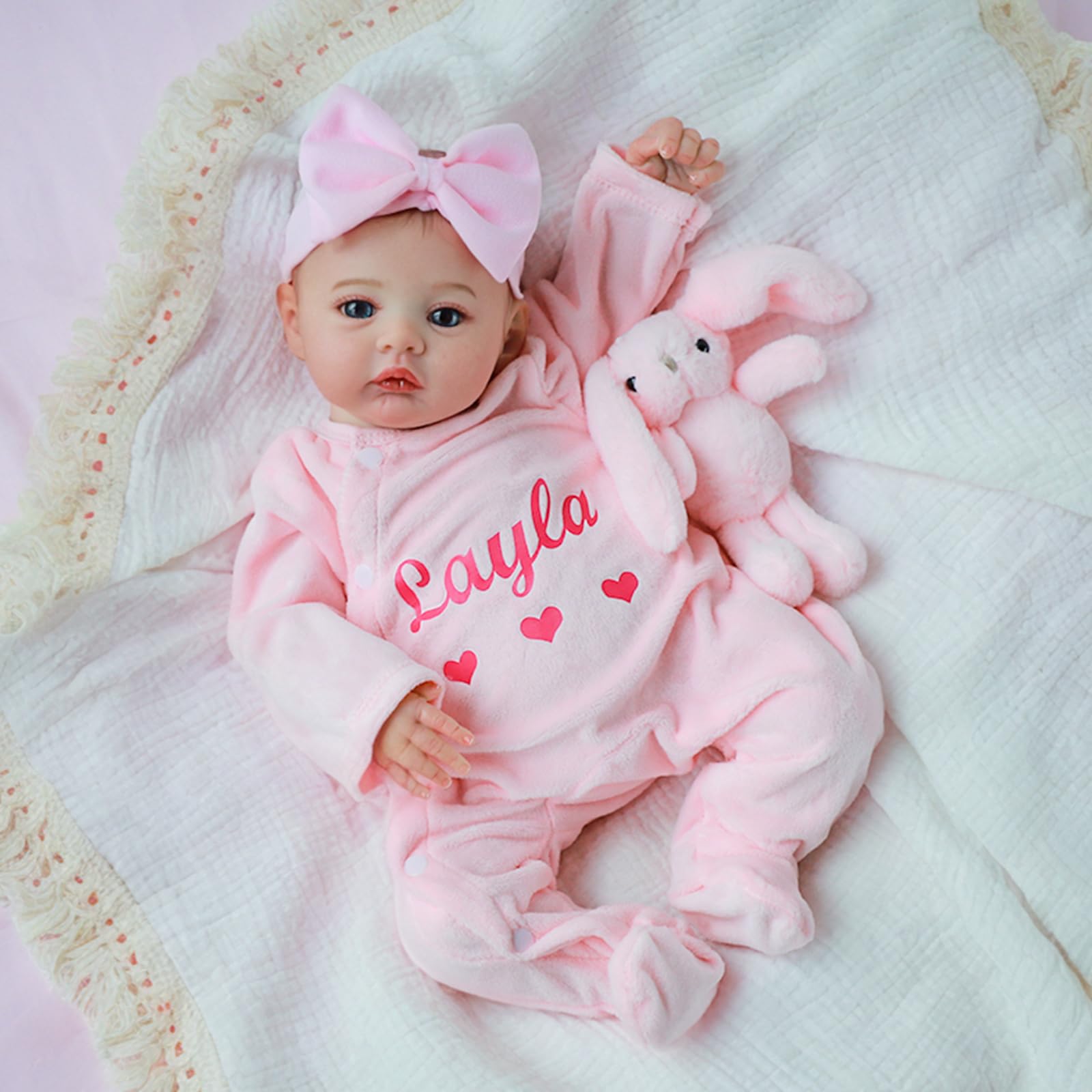 WOOROY lifelike baby doll in pink fawn onesie for imaginative play