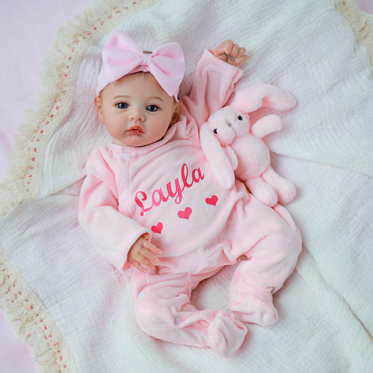 WOOROY lifelike baby doll in pink fawn onesie for imaginative play
