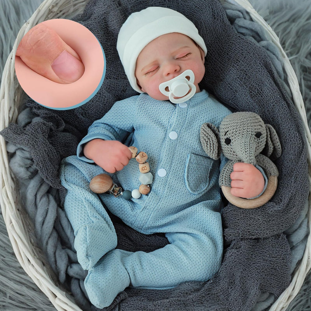 WOOROY lifelike reborn doll 18in boy face close-up shows realistic skin tones for imaginative play