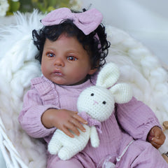 WOOROY Realistic Reborn Baby Doll 18-inch hair detail with hand-rooted curls for natural look