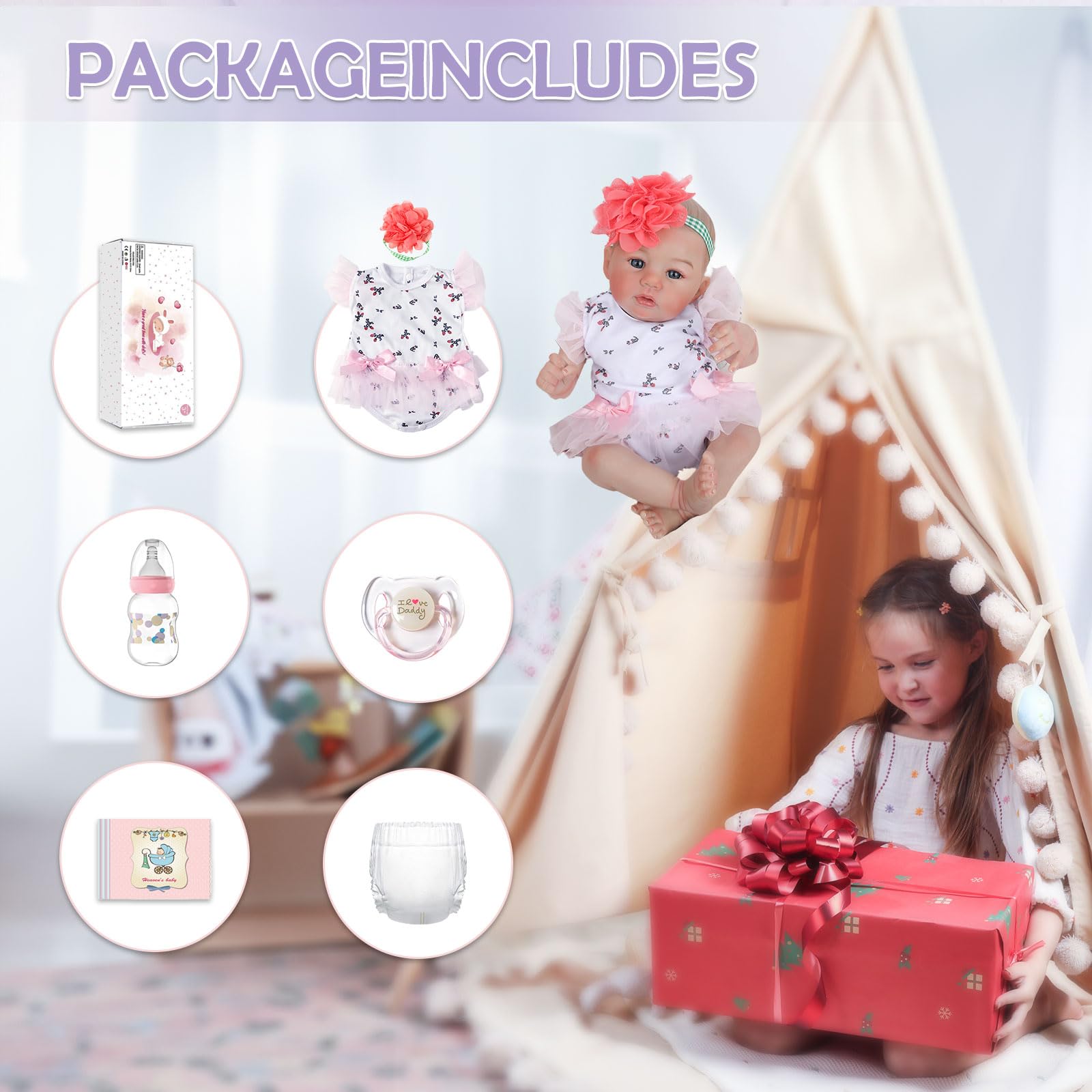WOOROY reborn doll coral flower headband provides playful style.