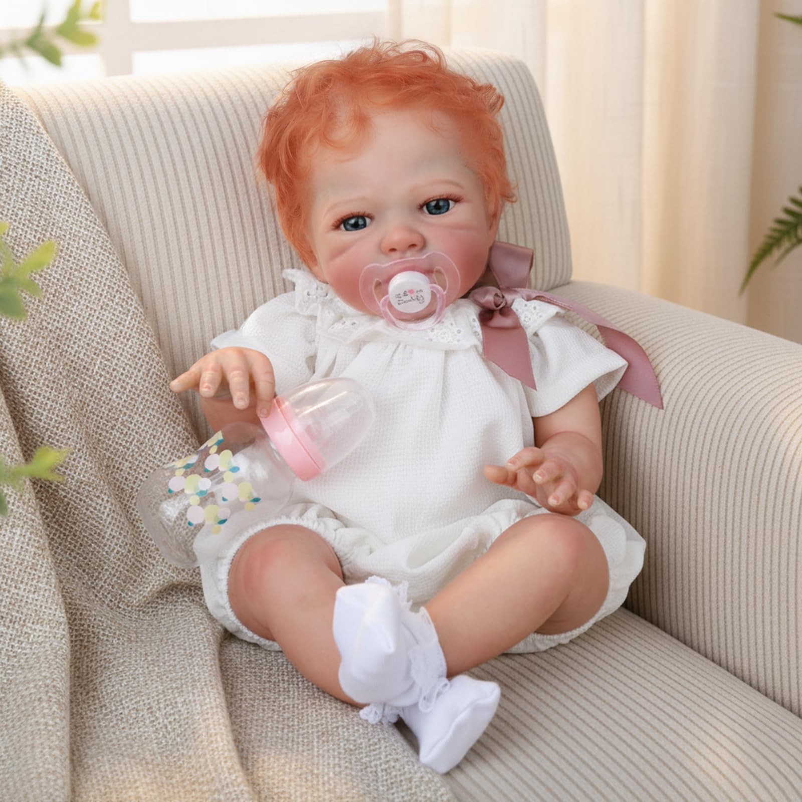 WOOROY reborn baby doll girl with open eyes and red hair for lifelike nurturing play.