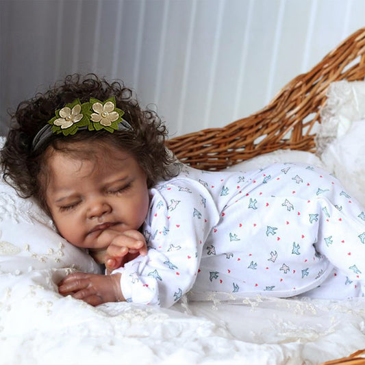 WOOROY August reborn doll with green band and golden flowers for imaginative play