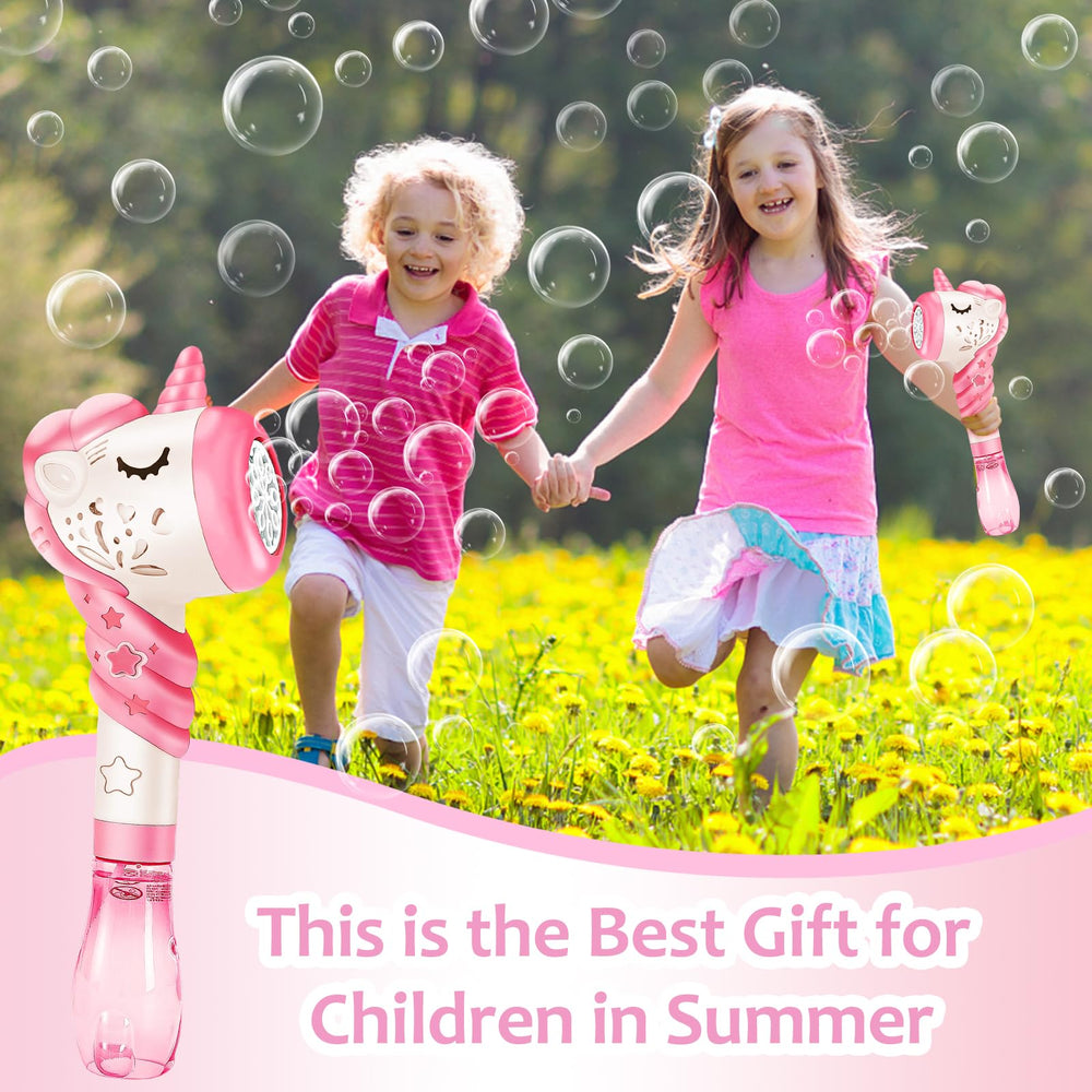 Built in music and lights enhance bubble play for kids