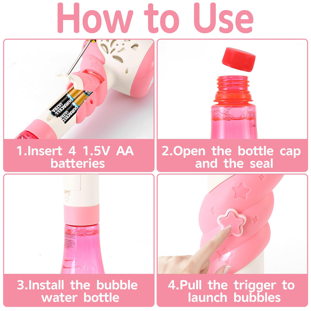 Pink sparkle bubble wand adds visual appeal for outdoor play