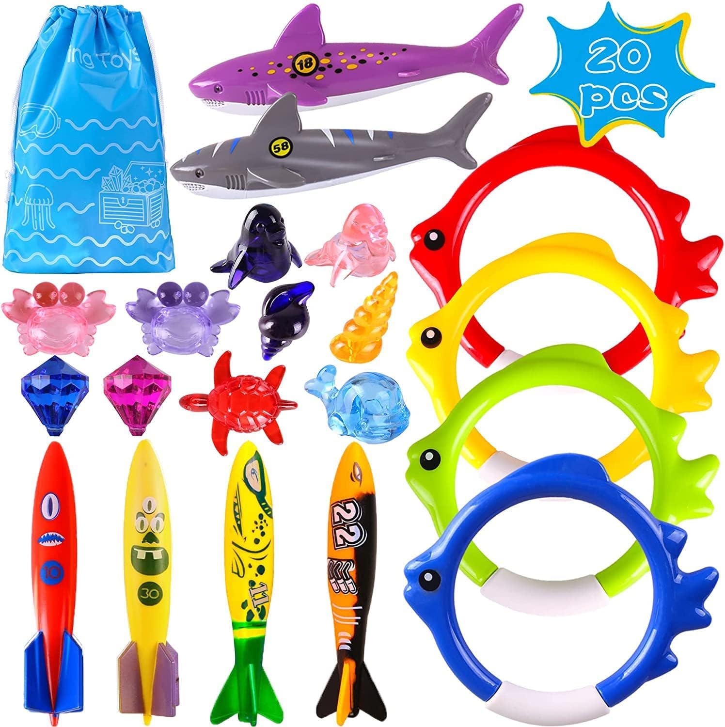 Woplagyreat pool diving toys set with sea animals for kids, safe and easy to spot underwater.