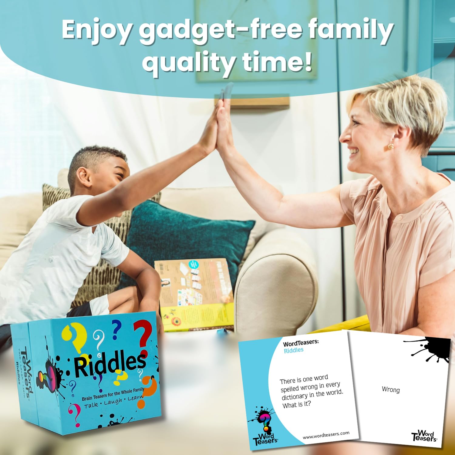 Word Teasers Riddles riddle-prompt spread highlights accessible brain teasers for all ages.