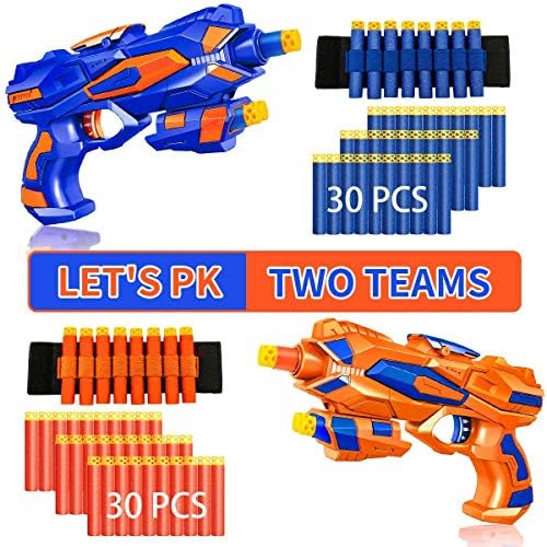Wordot blaster guns with wrist bands store darts during games.