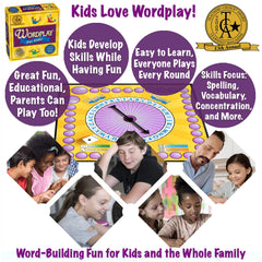 Wordplay for Kids dice category close-up features a ticking timer for exciting rounds.