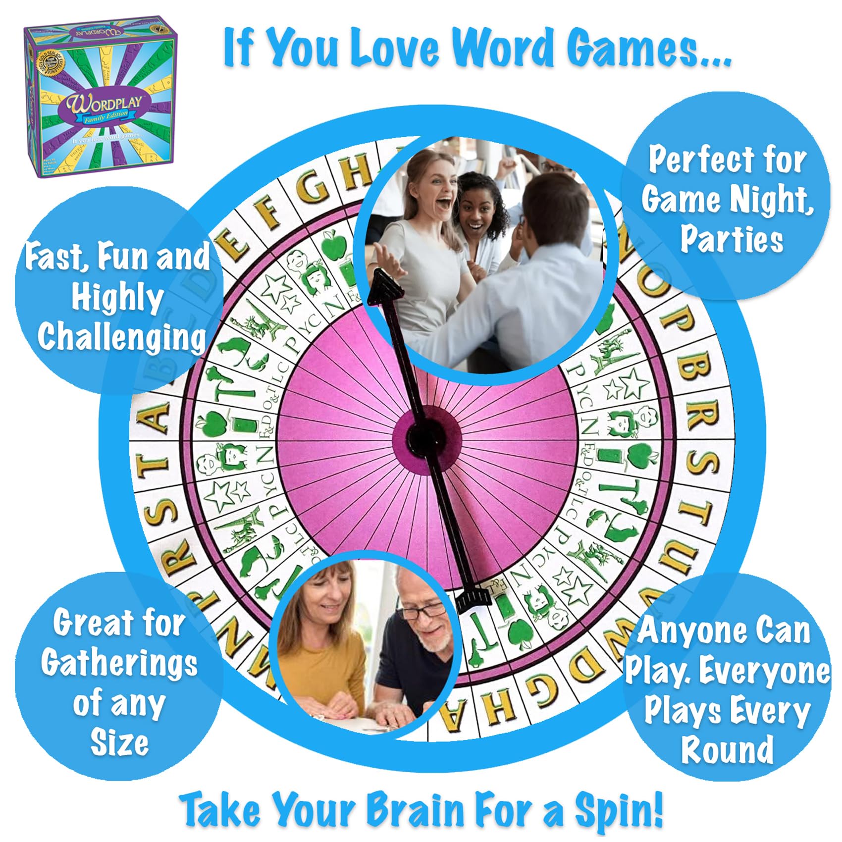 Wordplay round-board: players race to name clever words together.