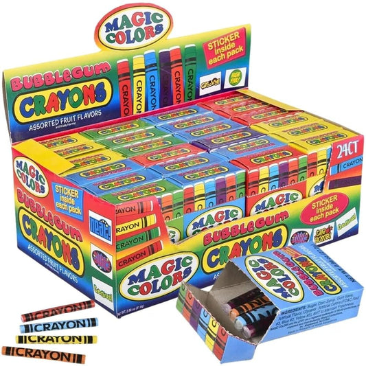 World Confections Magic Colors bubble gum crayons pack front with vibrant colors for kid art