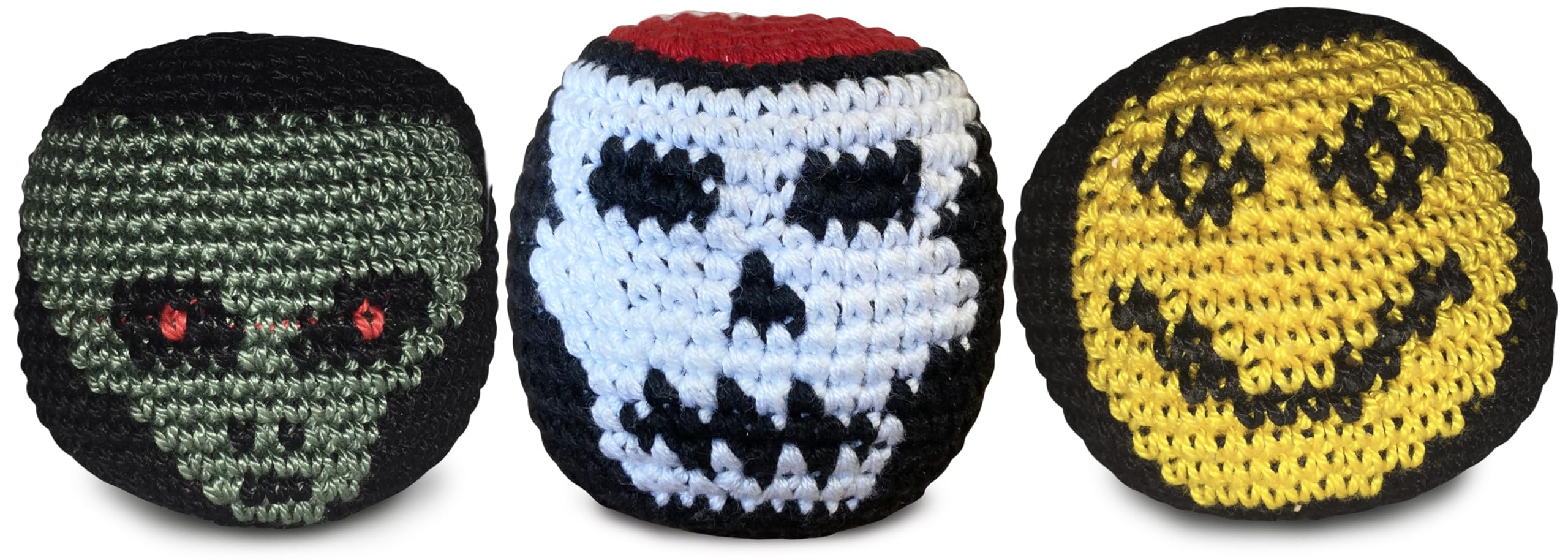 World Footbag Faces Footbag pack: bright crochet footbags for beginner practice.