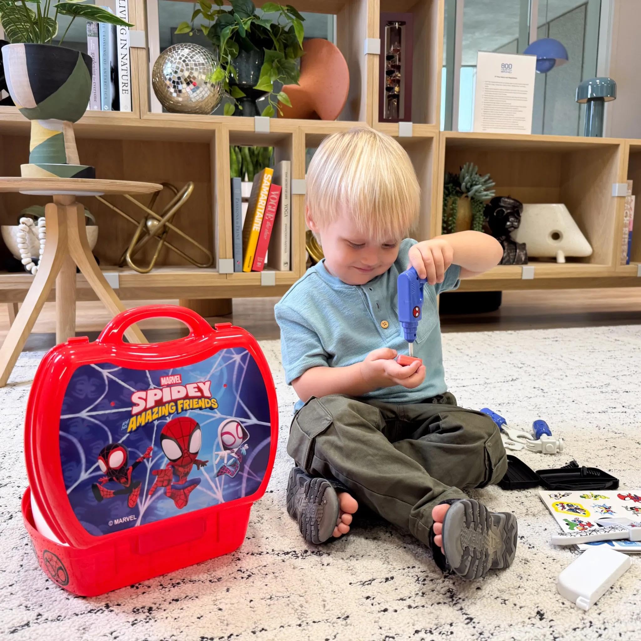 World Tech Toys Spidey hammer in action during pretend repair play.