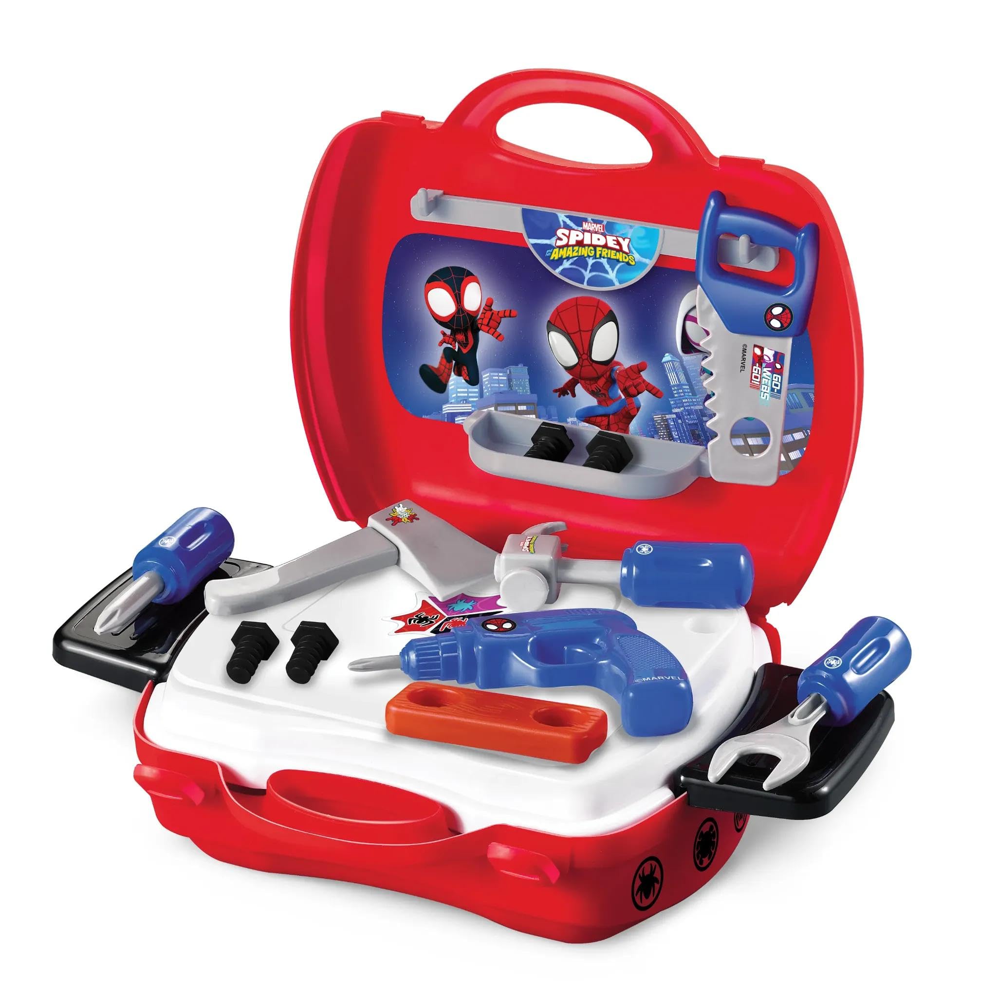 World Tech Toys Spidey handyman suitcase open scene, inspiring imaginative play and portable crafting fun.