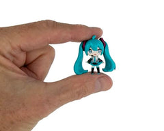 Hatsune Miku turquoise hair detail highlights vibrant color in this collectible.