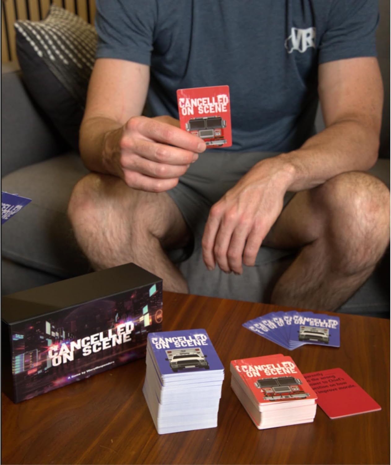 Table setup with Worst Responders Cancelled On Scene expansion cards ready for quick play