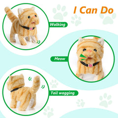 WorWoder plush cat meow action demonstrates responsive sound for imaginative play.