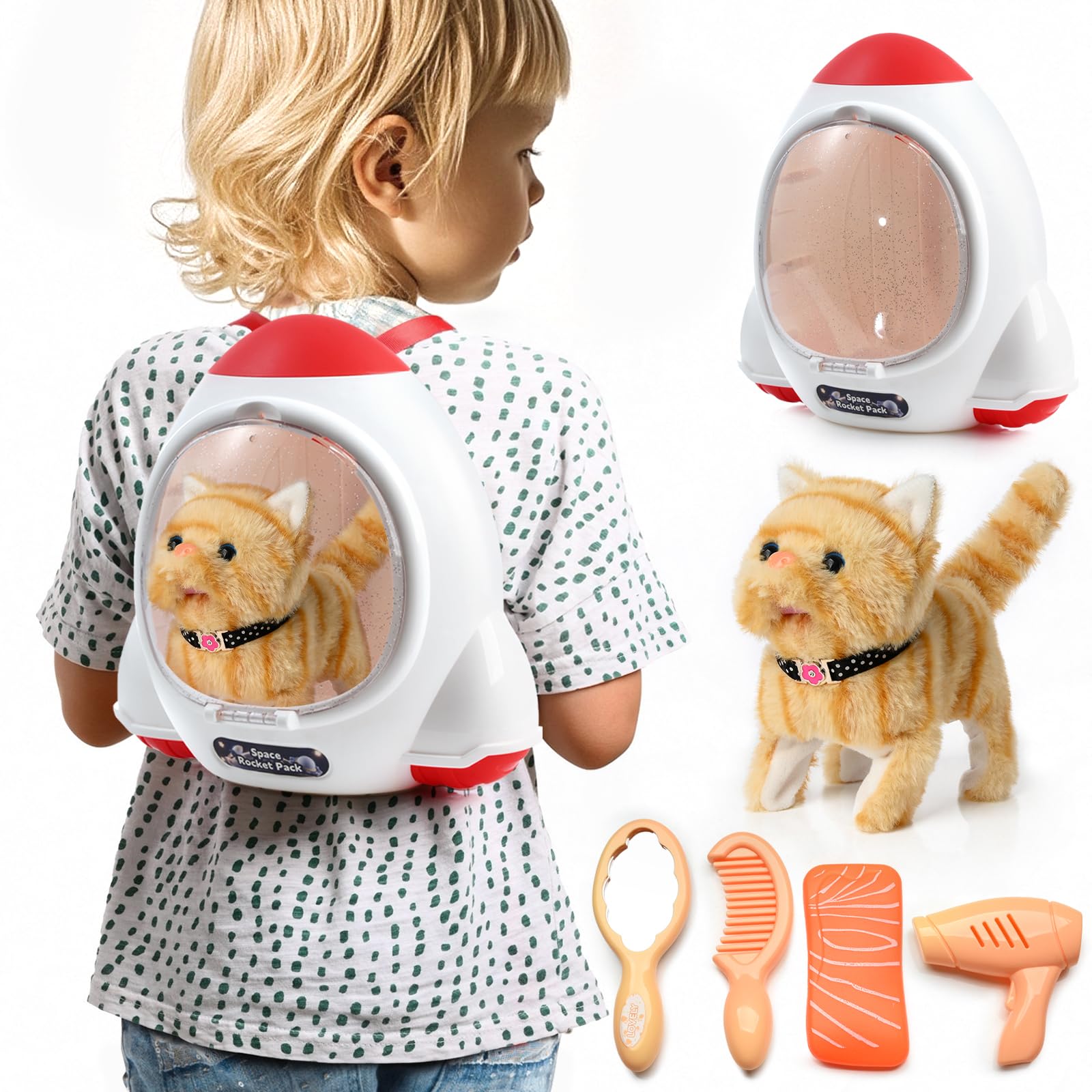 WorWoder electronic plush cat walking across a floor for engaging kids' play.