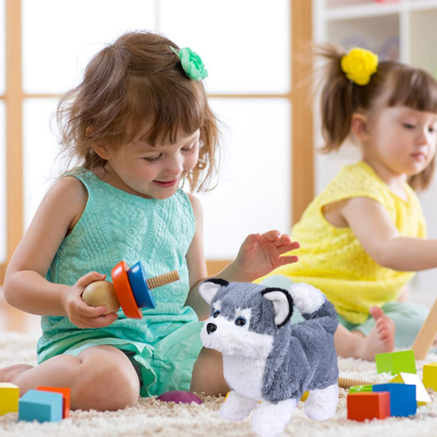 WorWoder Alaska plush puppy easy activation with 2 AA batteries for quick fun