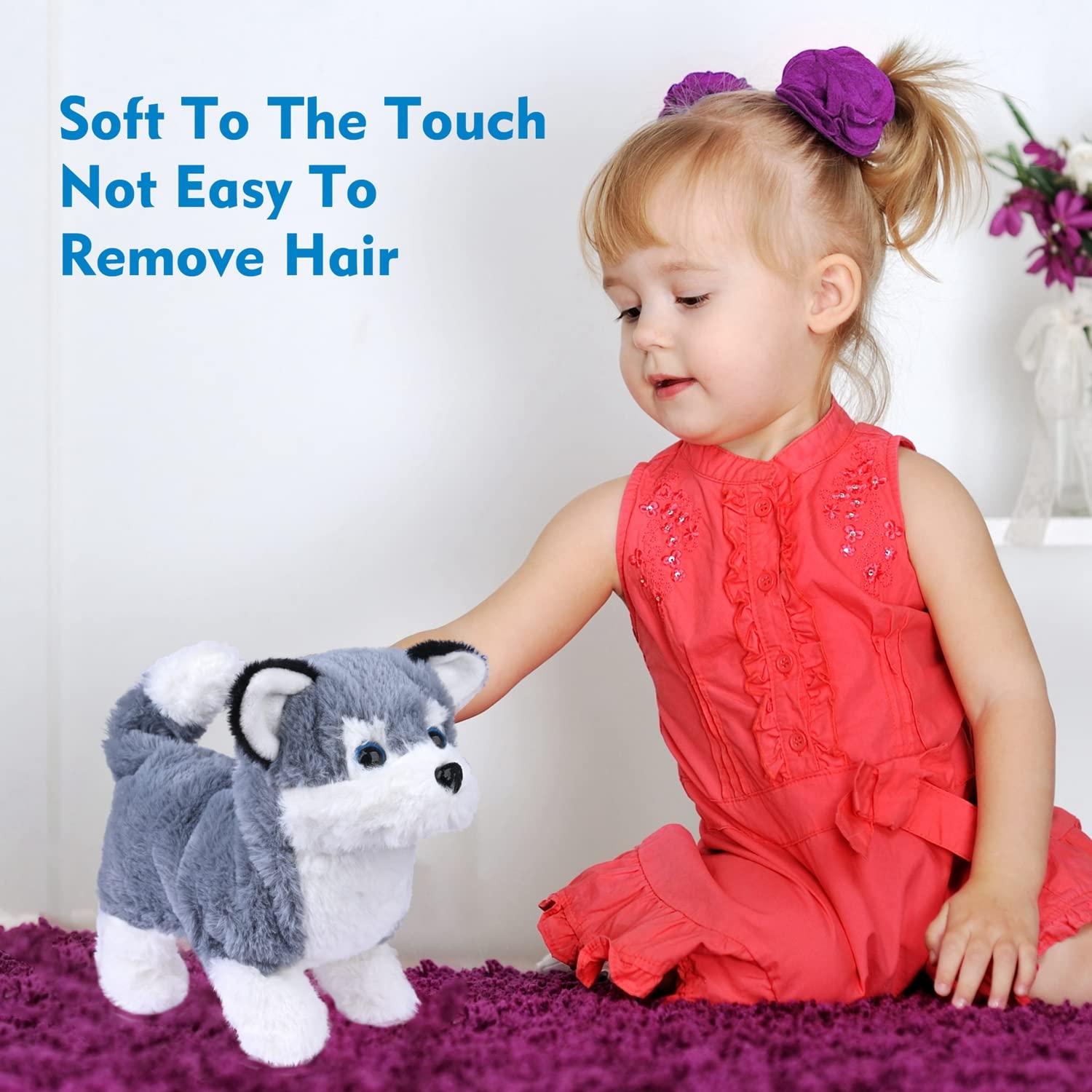 WorWoder Alaska plush puppy head tap reaction, showing lively responses to touch