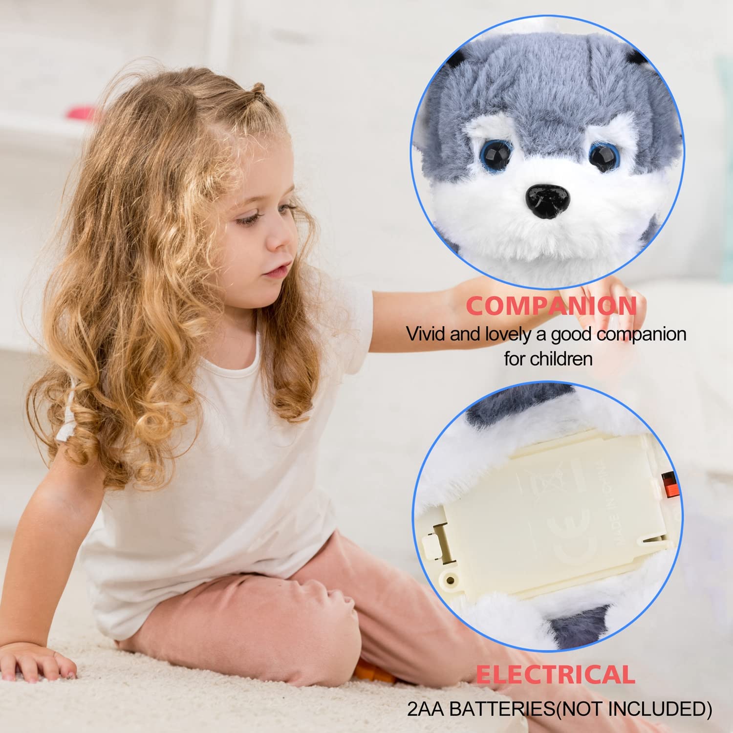 WorWoder Alaska plush puppy stretching, encouraging active, playful moments