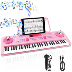WOSTOO Kids Keyboard Piano pink front view, ideal for early music exploration.
