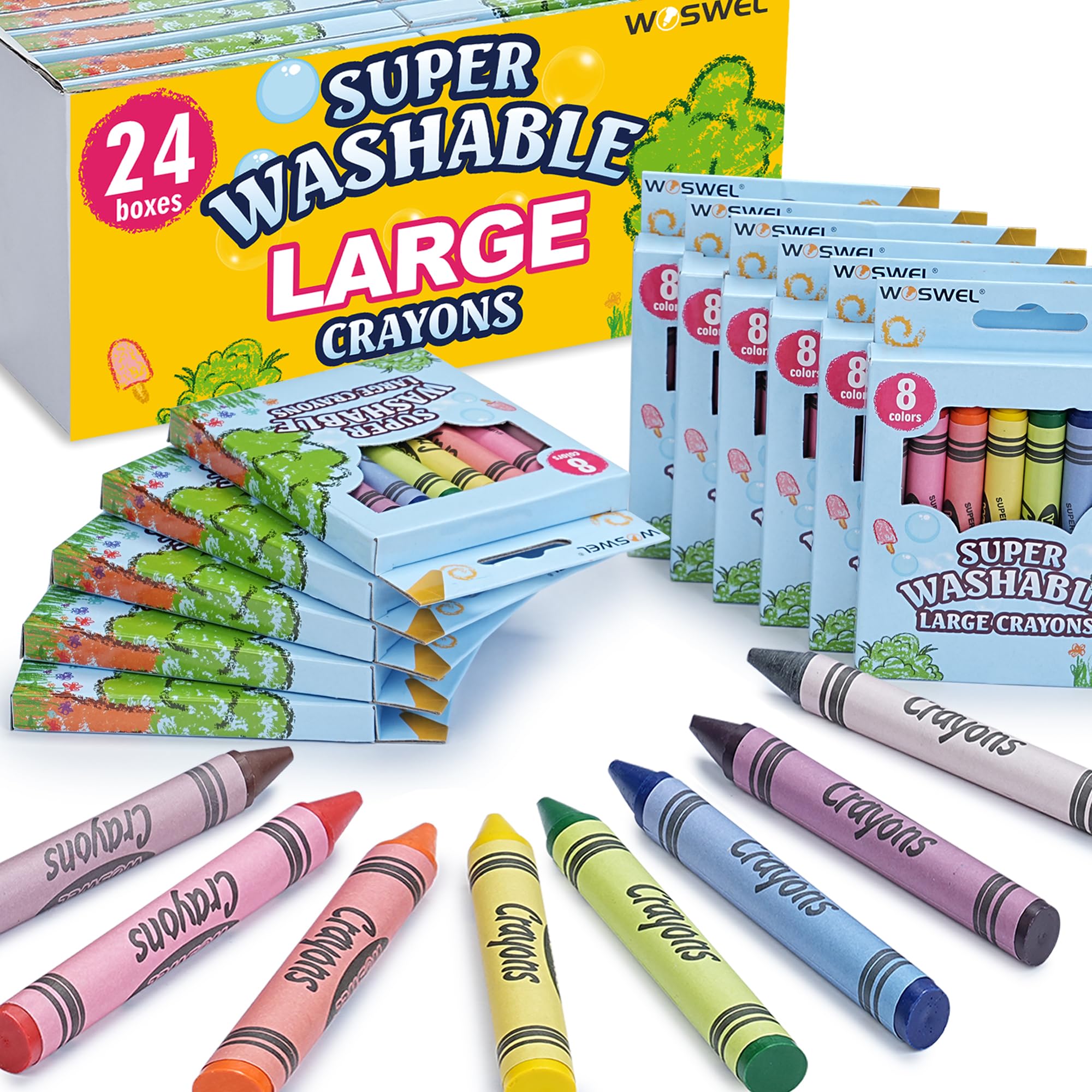 WOSWEL jumbo crayons 24-pack offering bold color for kids with mess-free use