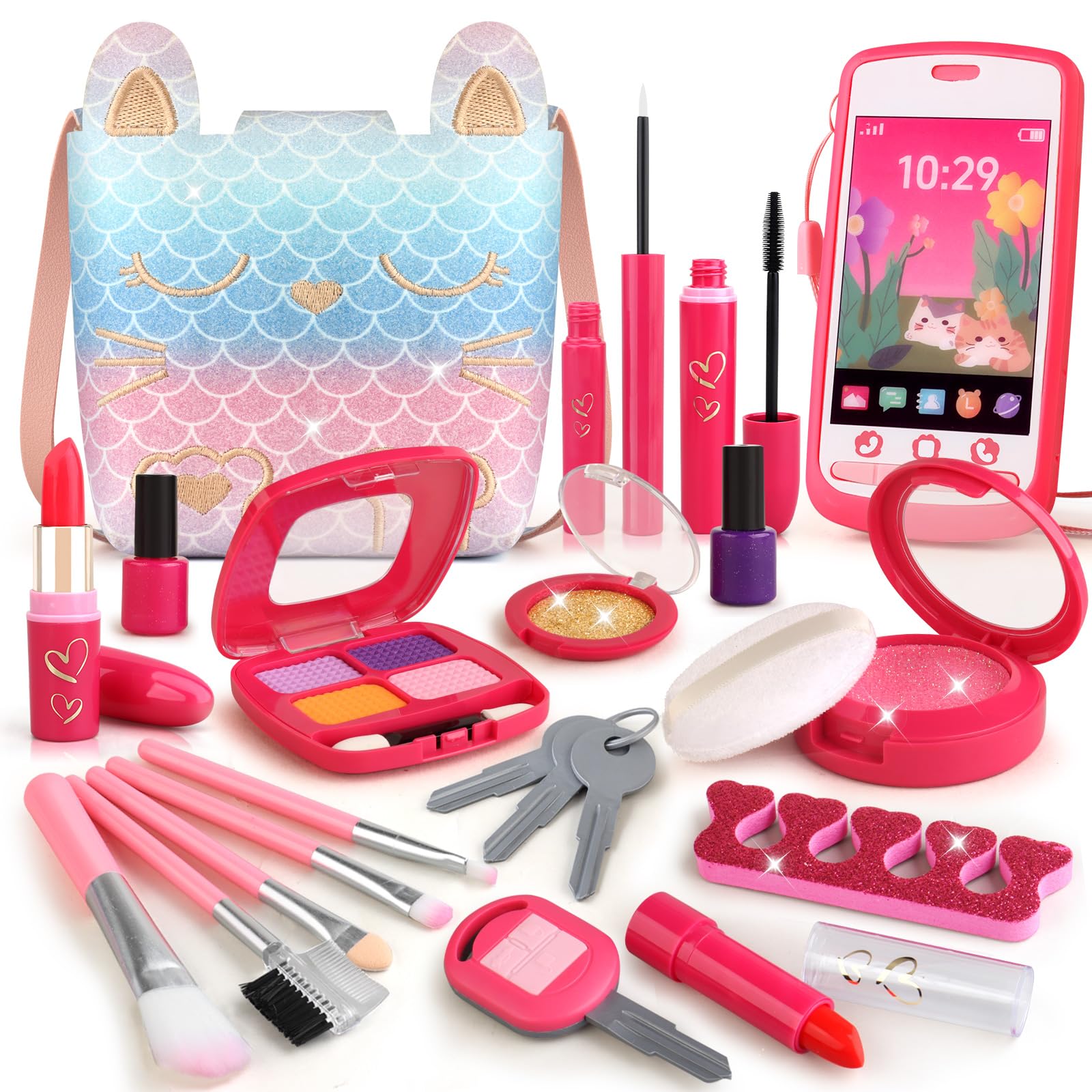 Woumserta Mermaid pretend makeup kit with gradient design sparks imaginative dress-up play.