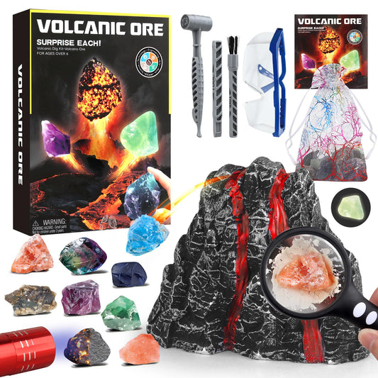 Woumserta Volcano Dig Kit setup with tools for kids’ excavation fun.