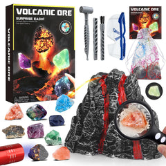 Woumserta Volcano Dig Kit setup with tools for kids’ excavation fun.