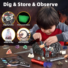 Woumserta Volcano Dig Kit UV flashlight reveals hidden colors.
