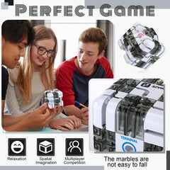 Wovnet 3x3 labyrinth in hand demonstrates portable, on-the-go puzzle versatility.