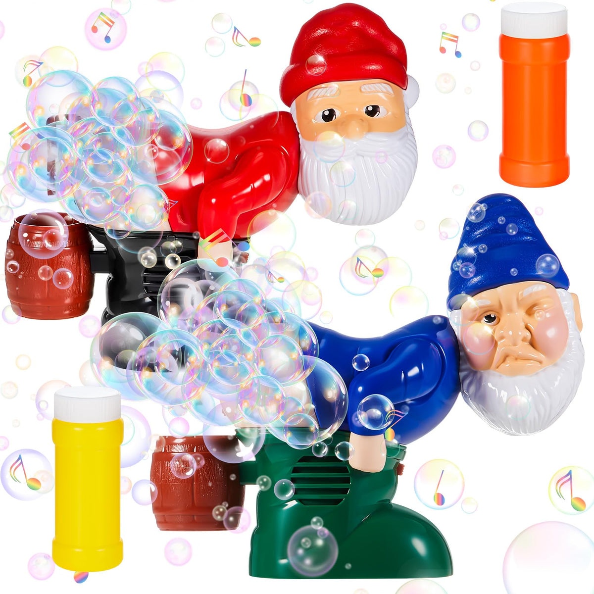 Wovnet Santa bubble machine in red and blue creating festive bubbles indoors.