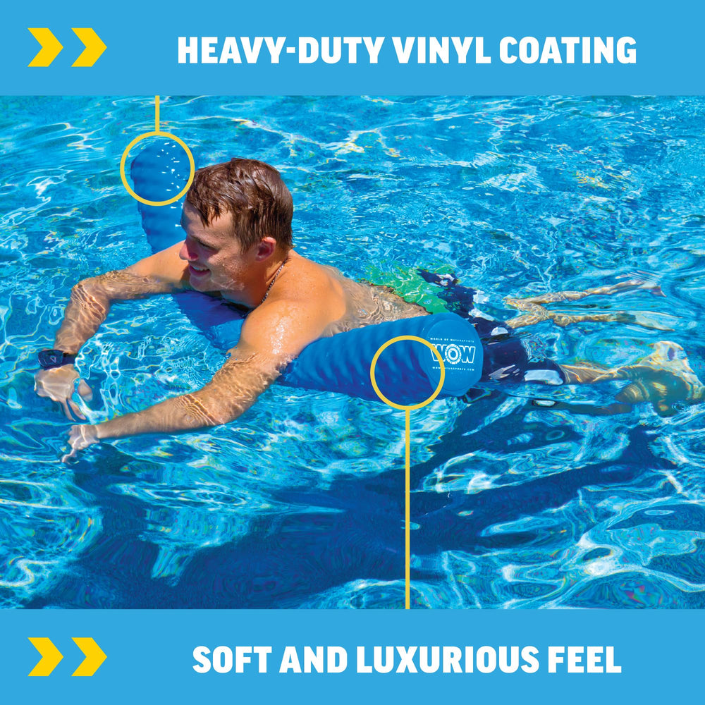 WOW Sports ribbed grip foam noodle stays secure while you float and stretch.
