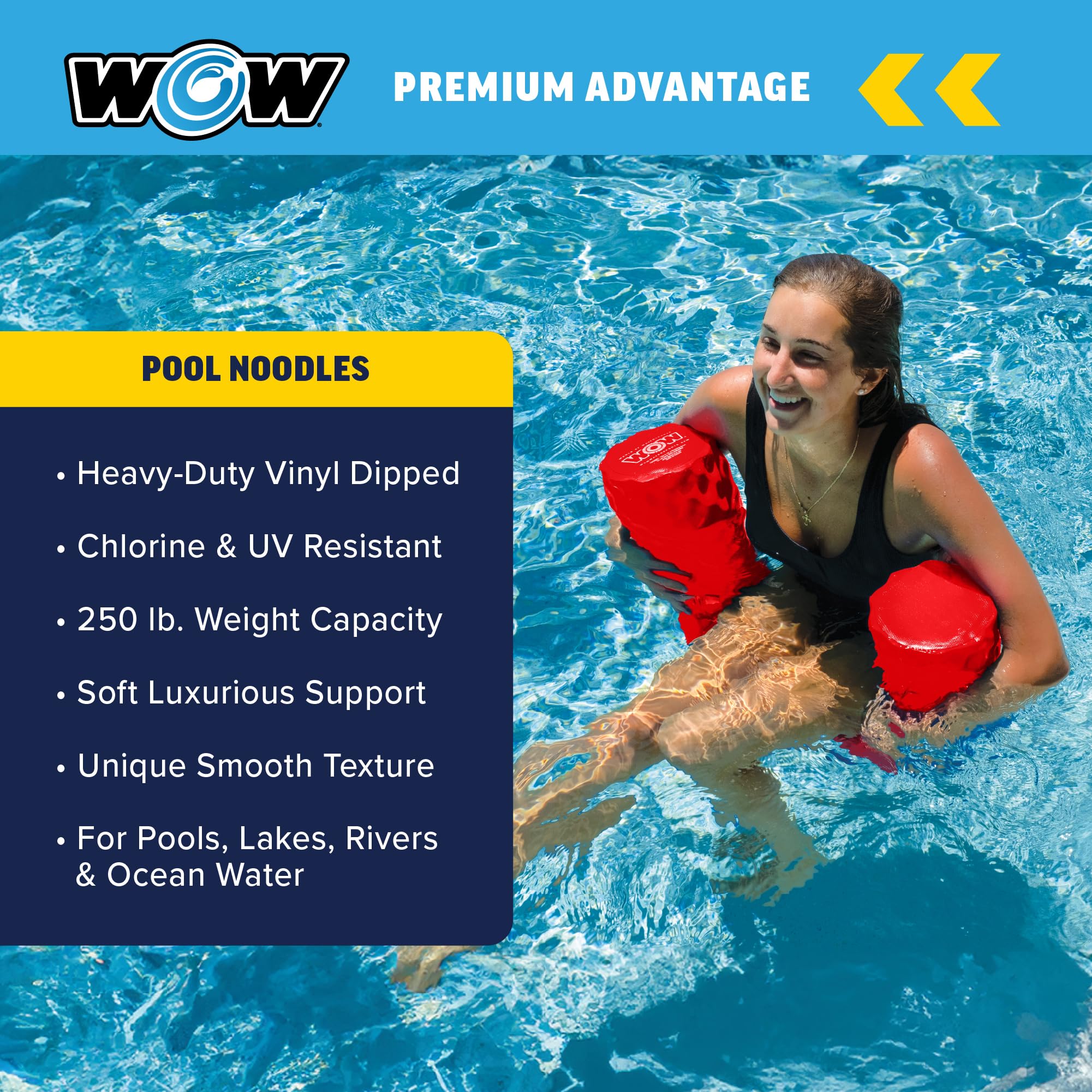 WOW Sports saltwater and chemical resistant noodle for outdoor use