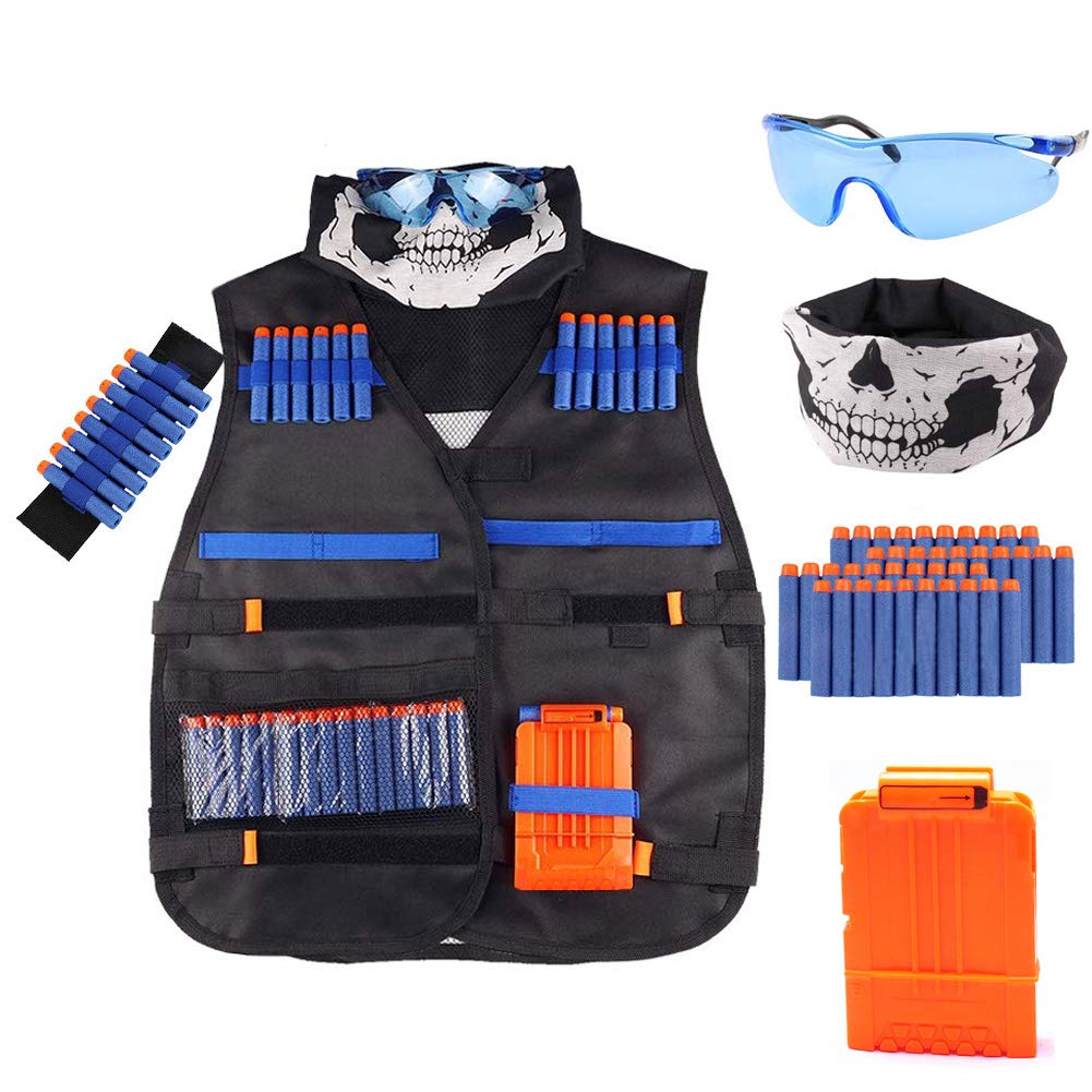 Wowang tactical vest kit front view for Nerf battles with extra ammo